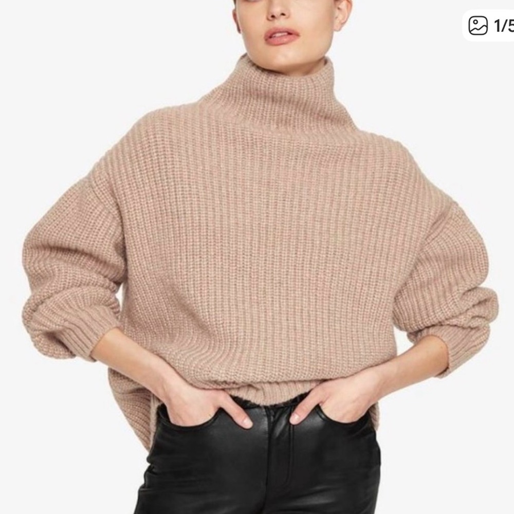 Anine Bing Sydney Alpaca Camel neutral Oversized Turtleneck Sweater small